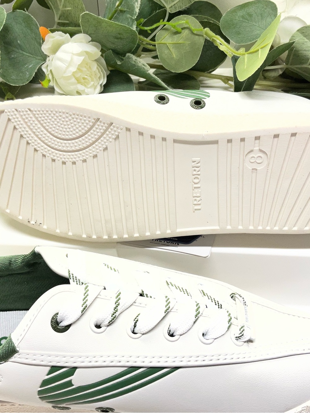 Tretorn White Low-Top Sneakers with Green Stripe Accent - Picture 7 of 9